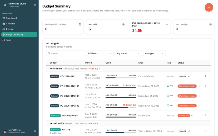 Timero Timero: time tracking that stops client retainers going over